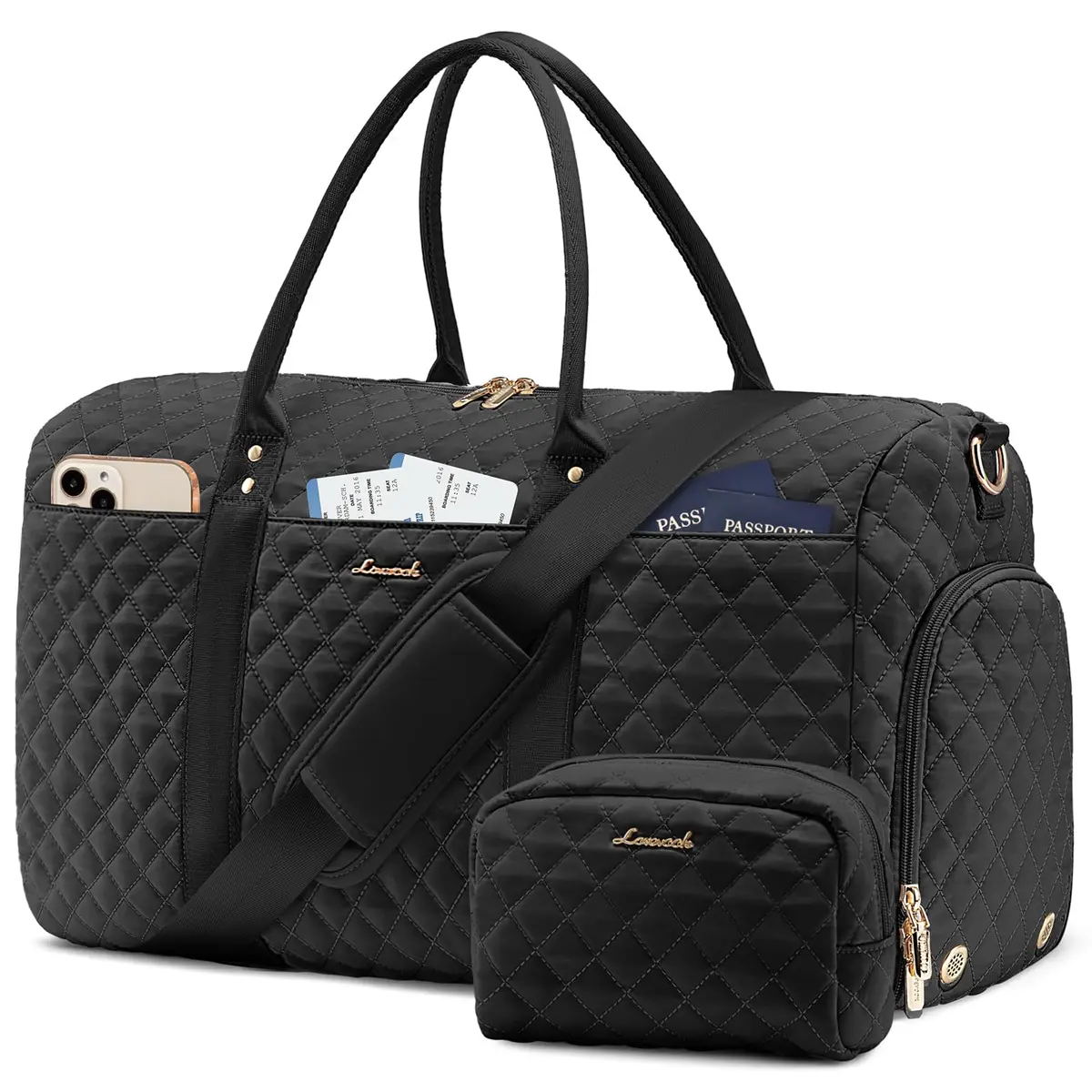 LOVEVOOK Quilted Travel Duffle Bag with Shoe Compartment & Toiletry Bag | Carry-On Weekender for Women - main product image
