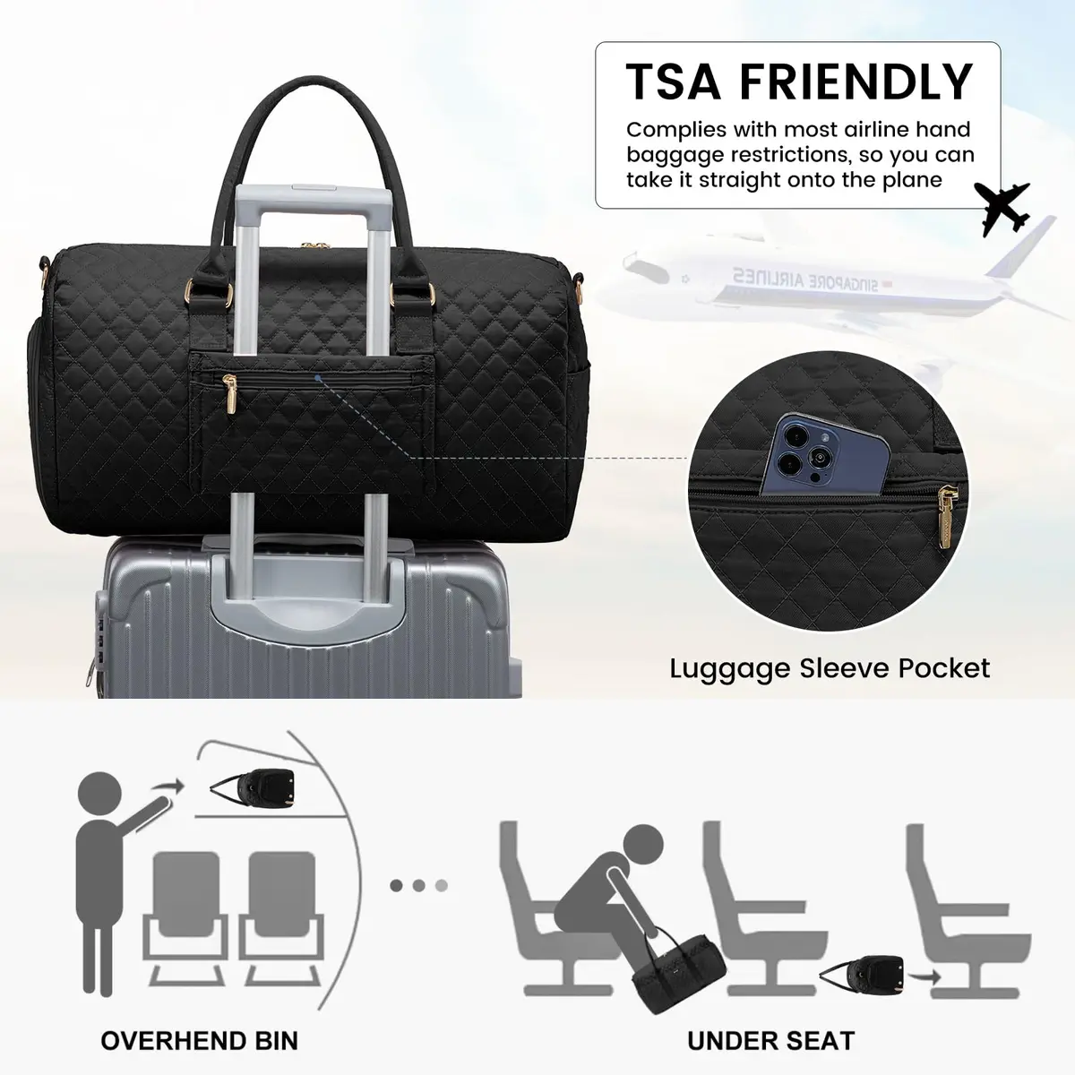 LOVEVOOK Quilted Travel Duffle Bag with Shoe Compartment & Toiletry Bag | Carry-On Weekender for Women - view 5