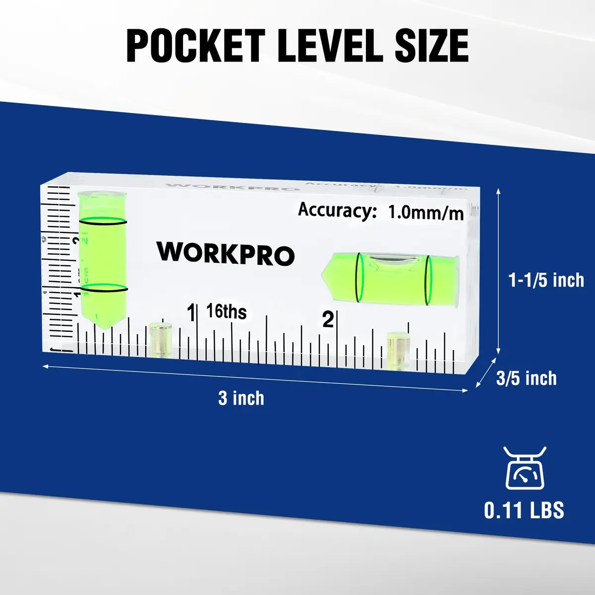 WORKPRO 3 Inch Magnetic Pocket Level with 90°/180° Bubbles | Accurate Level Tool for DIY & Professionals - view 2
