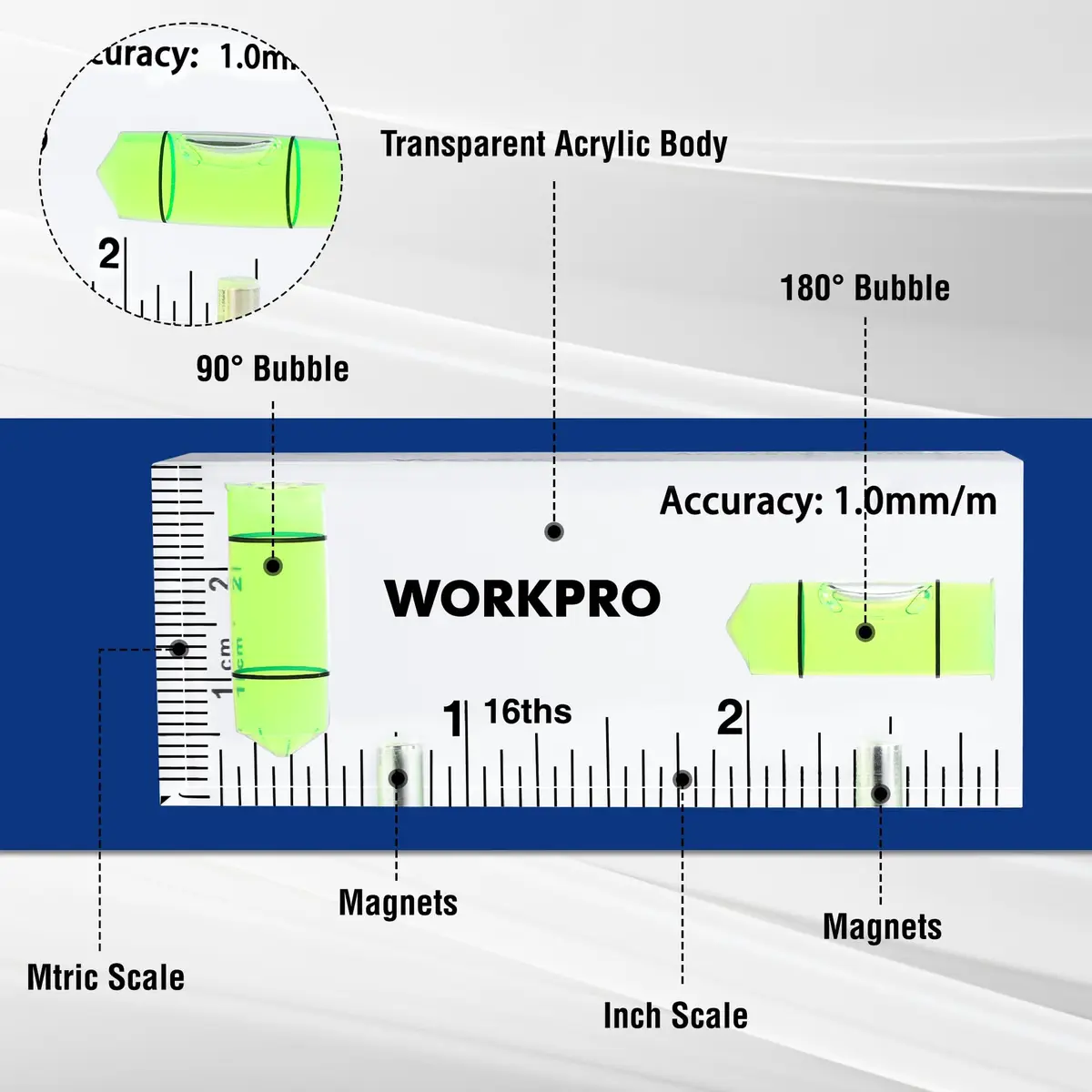 WORKPRO 3 Inch Magnetic Pocket Level with 90°/180° Bubbles | Accurate Level Tool for DIY & Professionals - view 3
