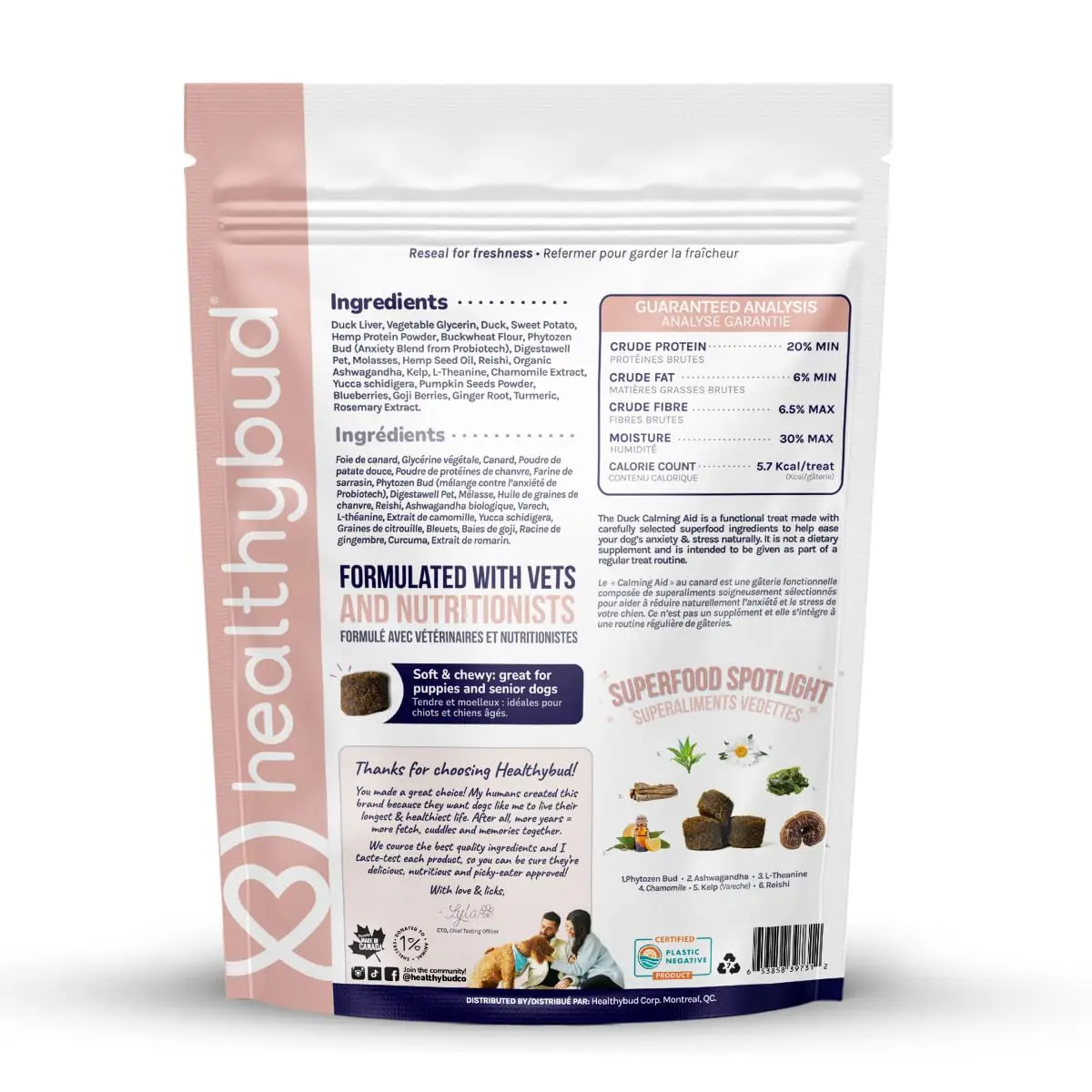 healthybud Calming Aid, Duck Dog Treats & Toppers 4.6oz | Stress & Anxiety Relief for Dogs - view 2