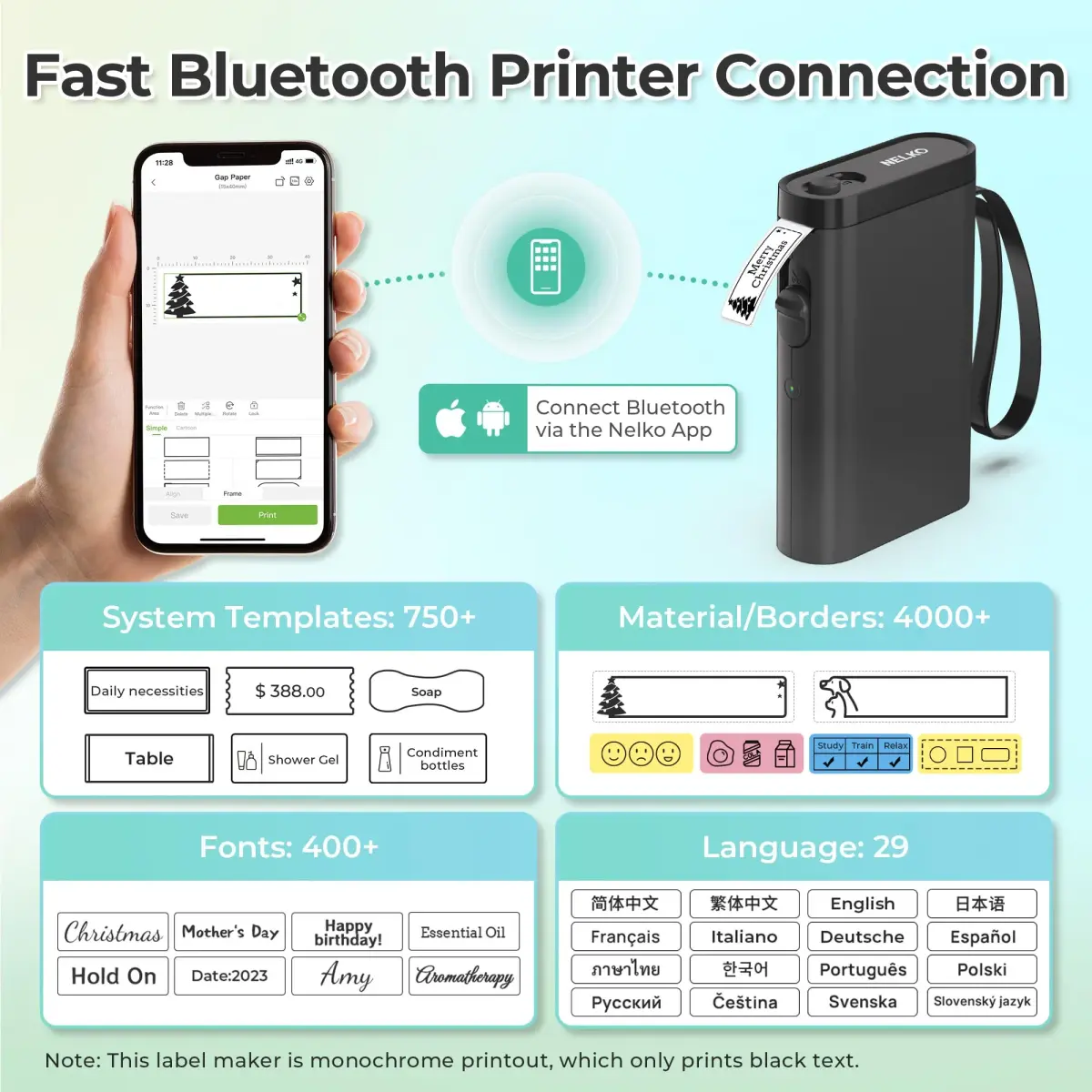 Nelko P21 Bluetooth Label Maker | 203 DPI High-Resolution Portable Printer - view 2