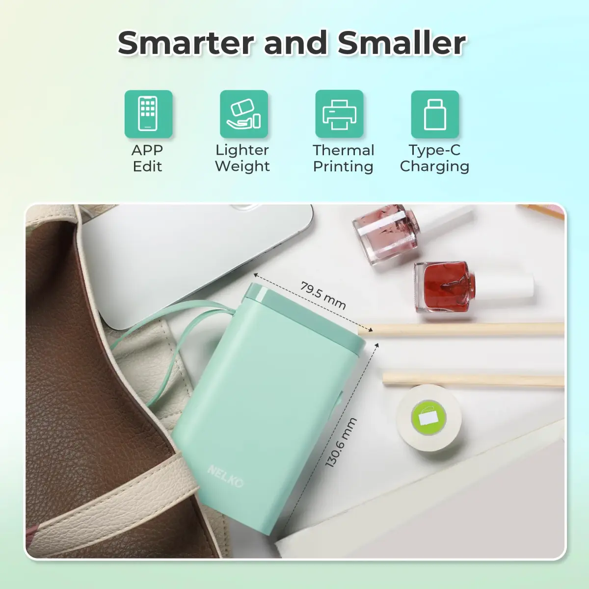 Nelko P21 Bluetooth Label Maker Machine with Tape, Green | Portable, Inkless Printing, 203 DPI - view 3