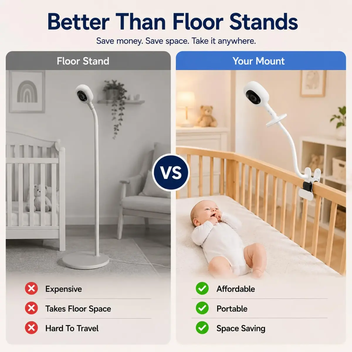 AISVAN 15.7" Baby Monitor Mount for Nanit Pro & Flex Stand, Flexible Gooseneck Clamp | Tool-Free Crib & Furniture Mount - view 5