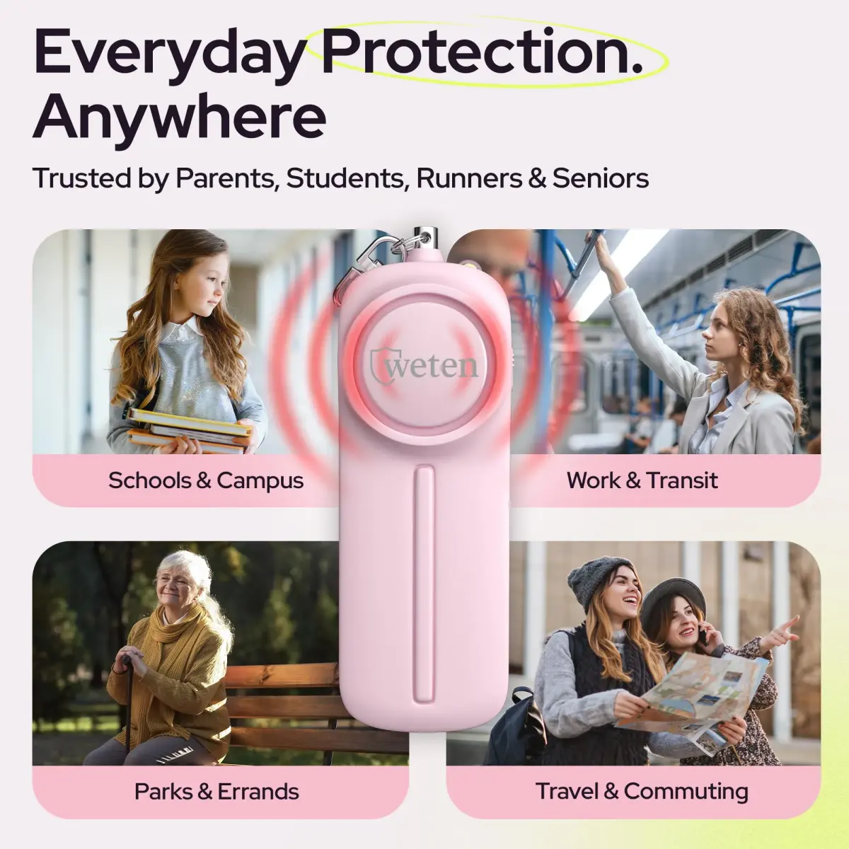 WETEN Personal Safety Alarm Keychain 130dB 3-Pack | 2.27 kg (5 lb) Total Weight - view 6