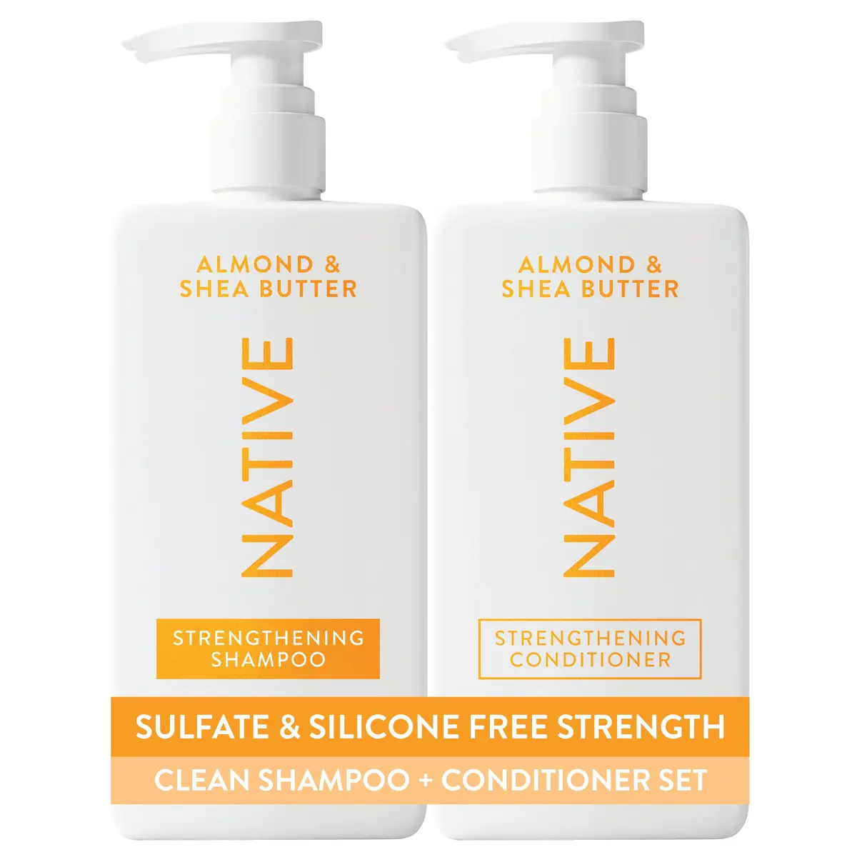 Native Almond & Shea Butter Strengthening Shampoo and Conditioner Set — 490ml (16.5 fl oz each, Pack of 2) | For All Hair Types, Color-Treated, Fine to Dry Damaged Hair - main product image