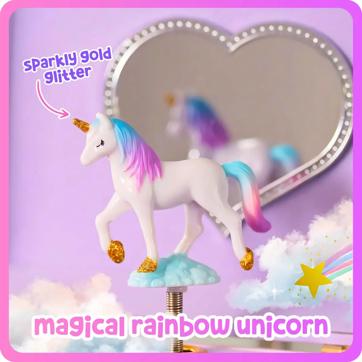Giggle & Honey Musical Unicorn Jewelry Box for Girls, 17.1 x 13.3 x 15.2 cm | Dancing Unicorn Figure - view 5
