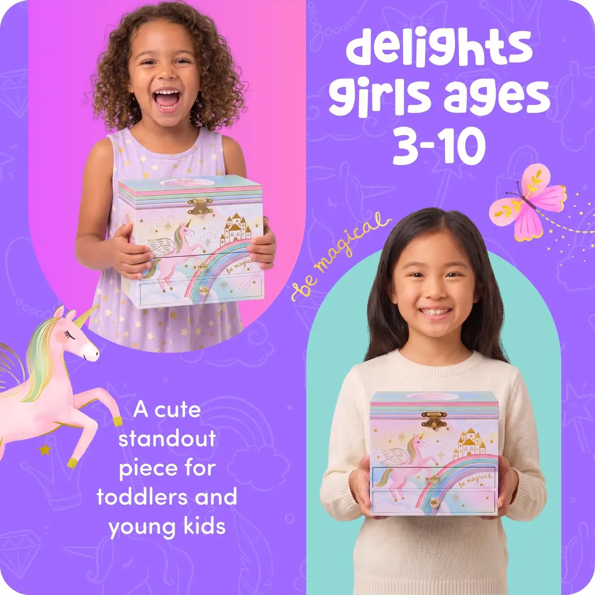 Giggle & Honey Musical Unicorn Jewelry Box for Girls, 17.1 x 13.3 x 15.2 cm | Dancing Unicorn Figure - view 6