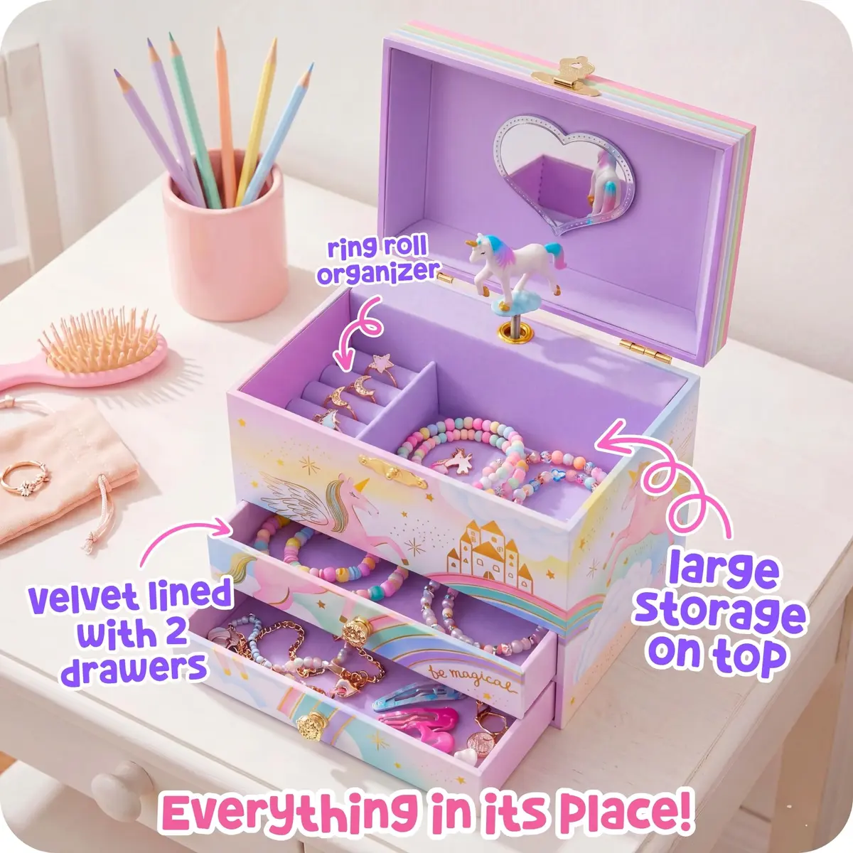 Giggle & Honey Musical Unicorn Jewelry Box for Girls, 17.1 x 13.3 x 15.2 cm | Dancing Unicorn Figure - view 7