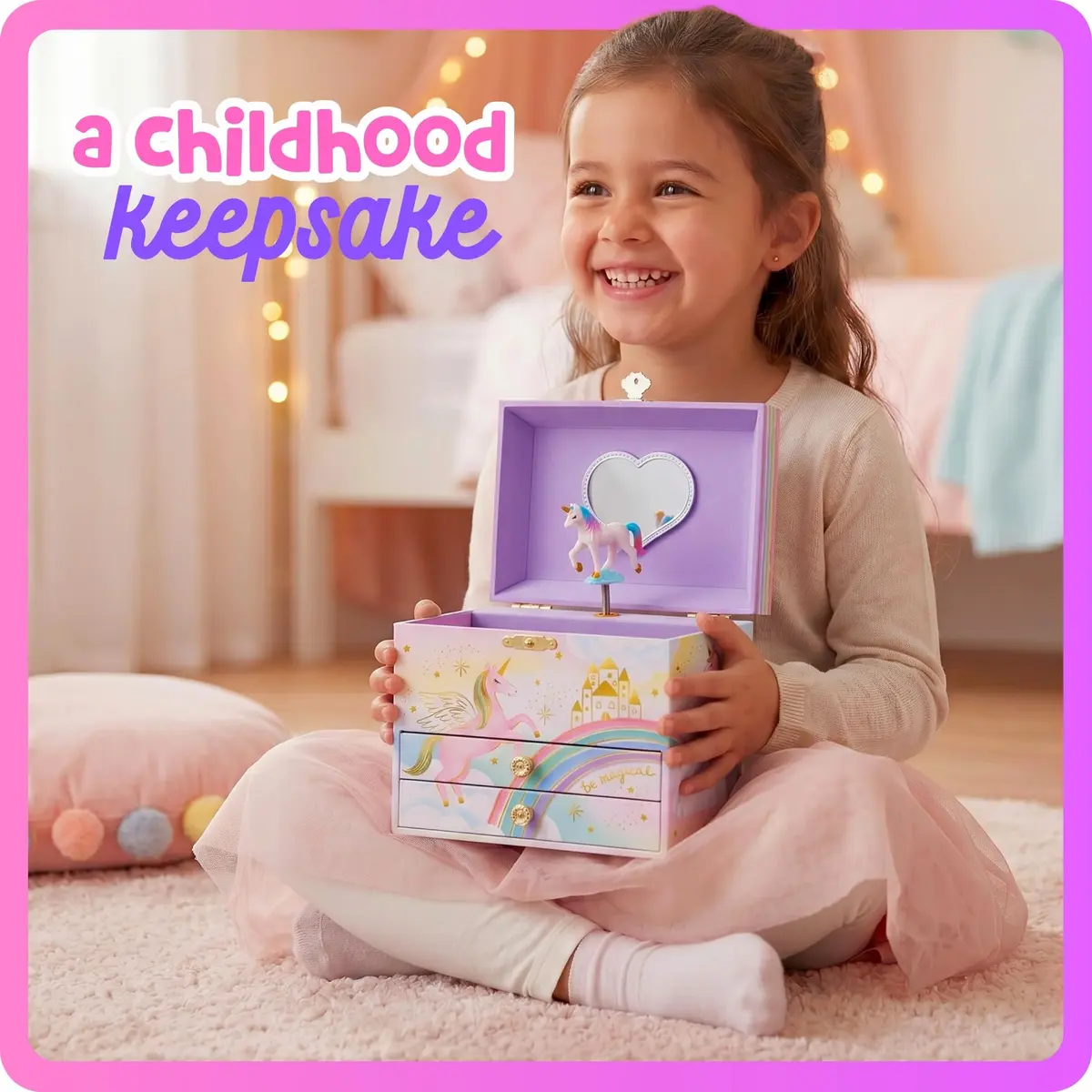 Giggle & Honey Musical Unicorn Jewelry Box for Girls, 17.1 x 13.3 x 15.2 cm | Dancing Unicorn Figure - view 2