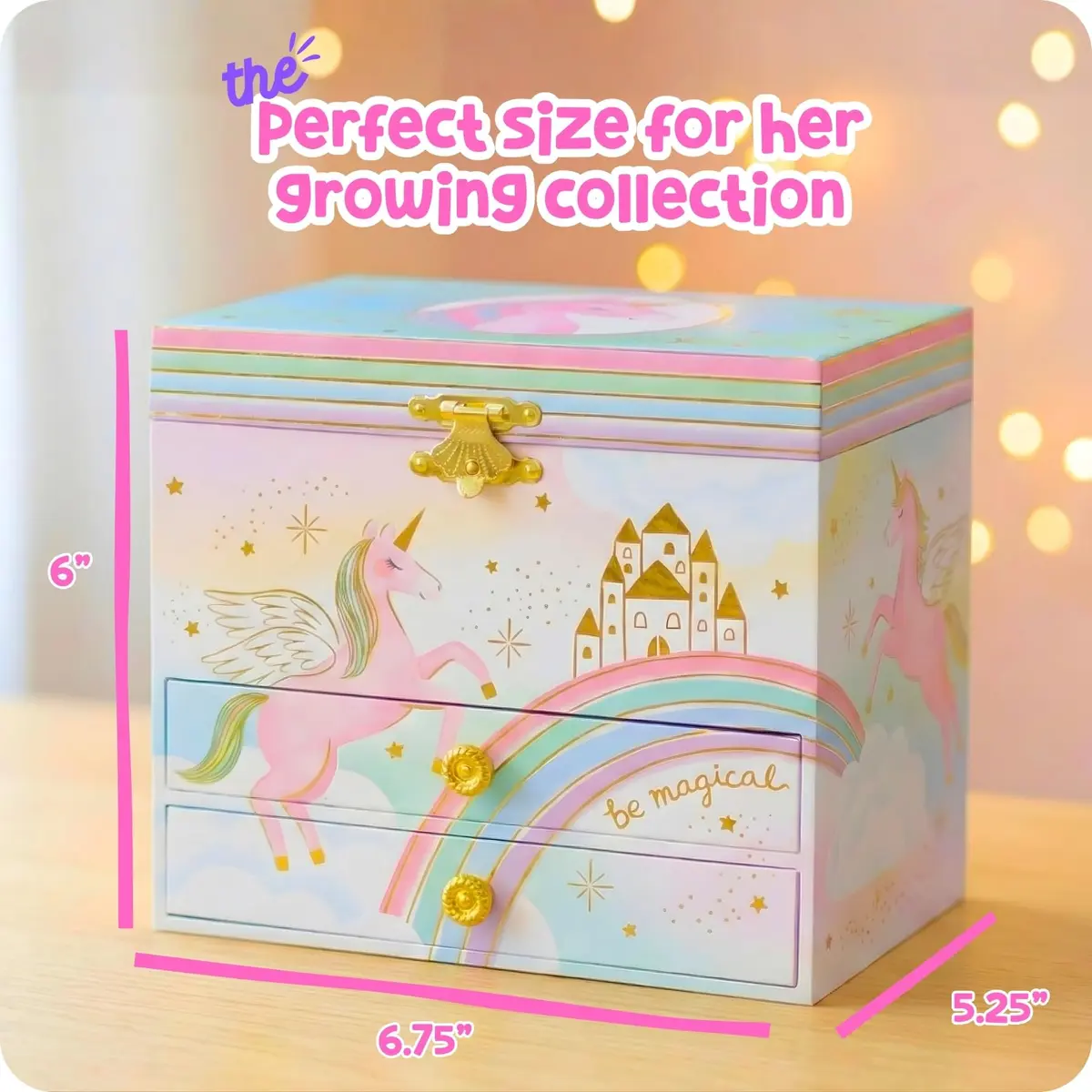 Giggle & Honey Musical Unicorn Jewelry Box for Girls, 17.1 x 13.3 x 15.2 cm | Dancing Unicorn Figure - view 3