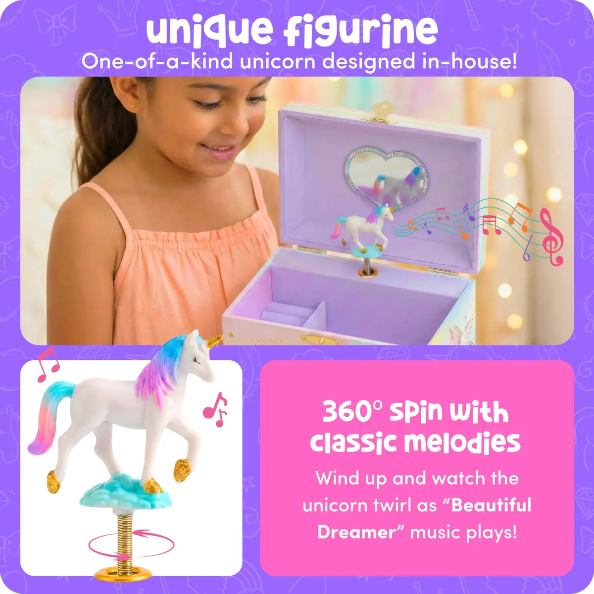 Giggle & Honey Musical Unicorn Jewelry Box for Girls, 17.1 x 13.3 x 15.2 cm | Dancing Unicorn Figure - view 4