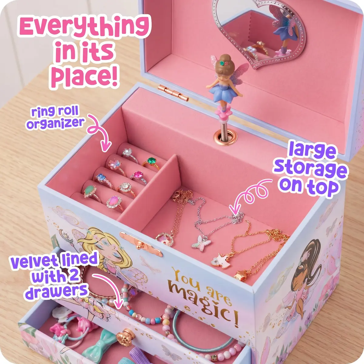 Giggle & Honey Musical Fairy Jewelry Box for Girls 17cm (6.75 in) | Plays 'Dance of the Sugar Plum Fairy' - view 7