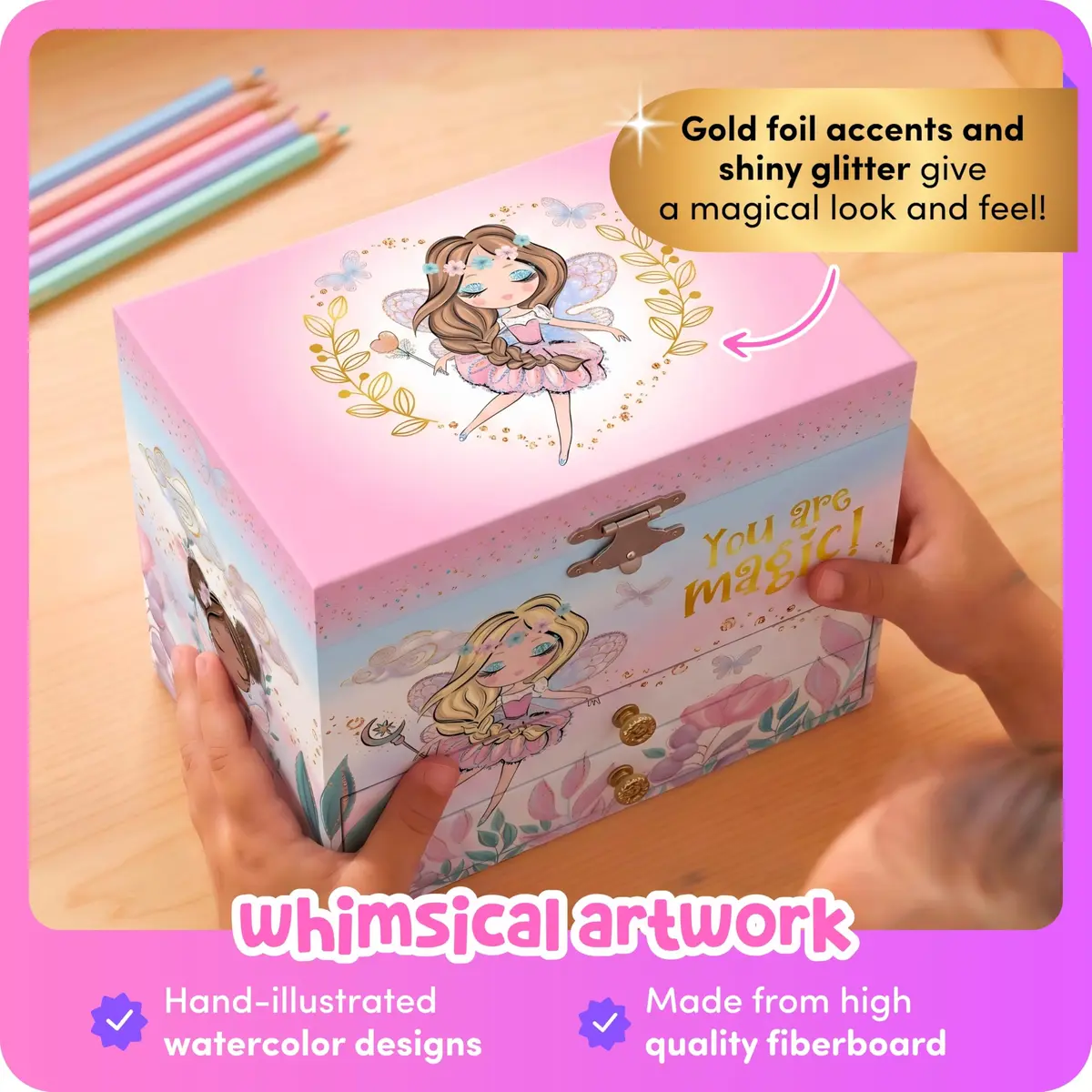 Giggle & Honey Musical Fairy Jewelry Box for Girls 17cm (6.75 in) | Plays 'Dance of the Sugar Plum Fairy' - view 8