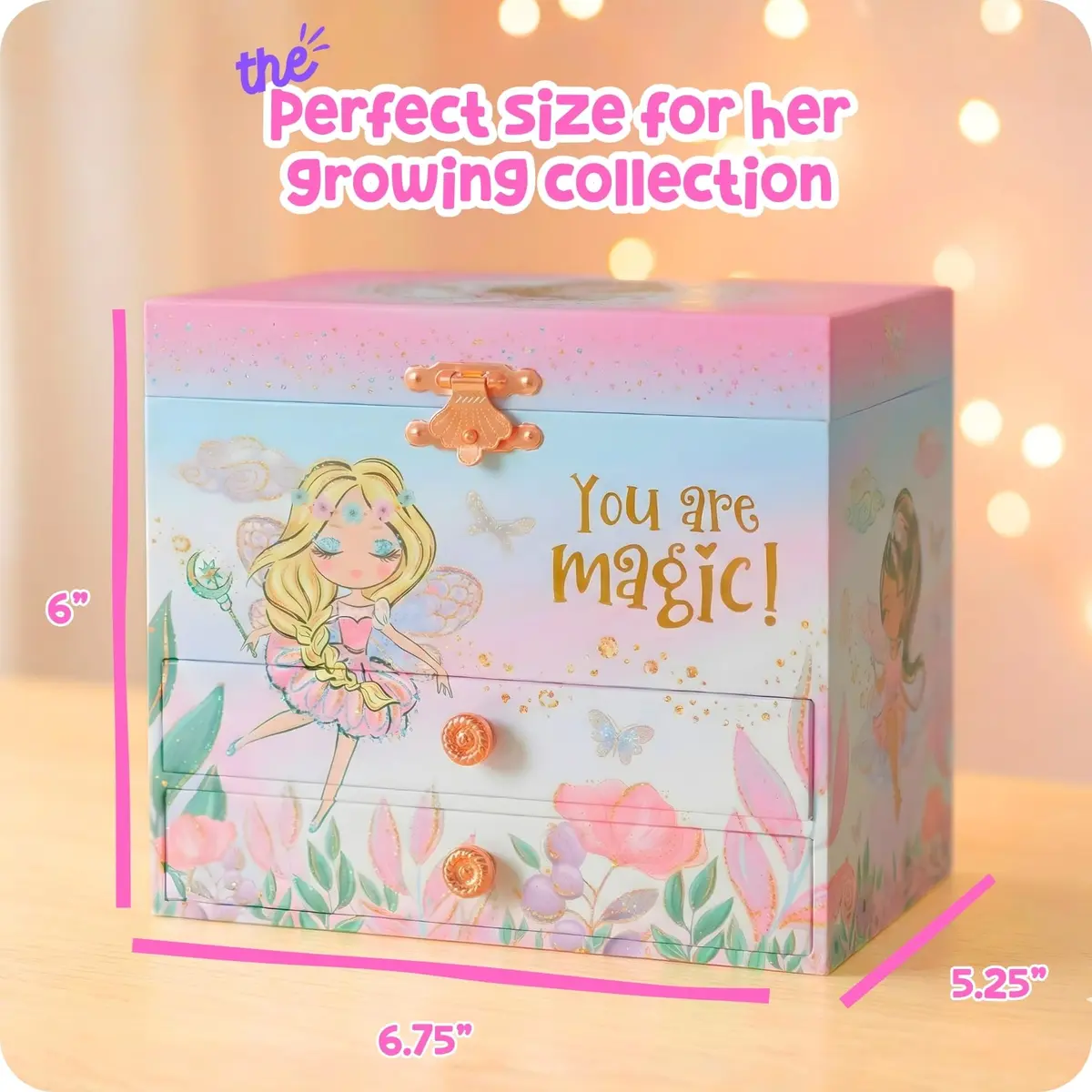Giggle & Honey Musical Fairy Jewelry Box for Girls 17cm (6.75 in) | Plays 'Dance of the Sugar Plum Fairy' - view 2