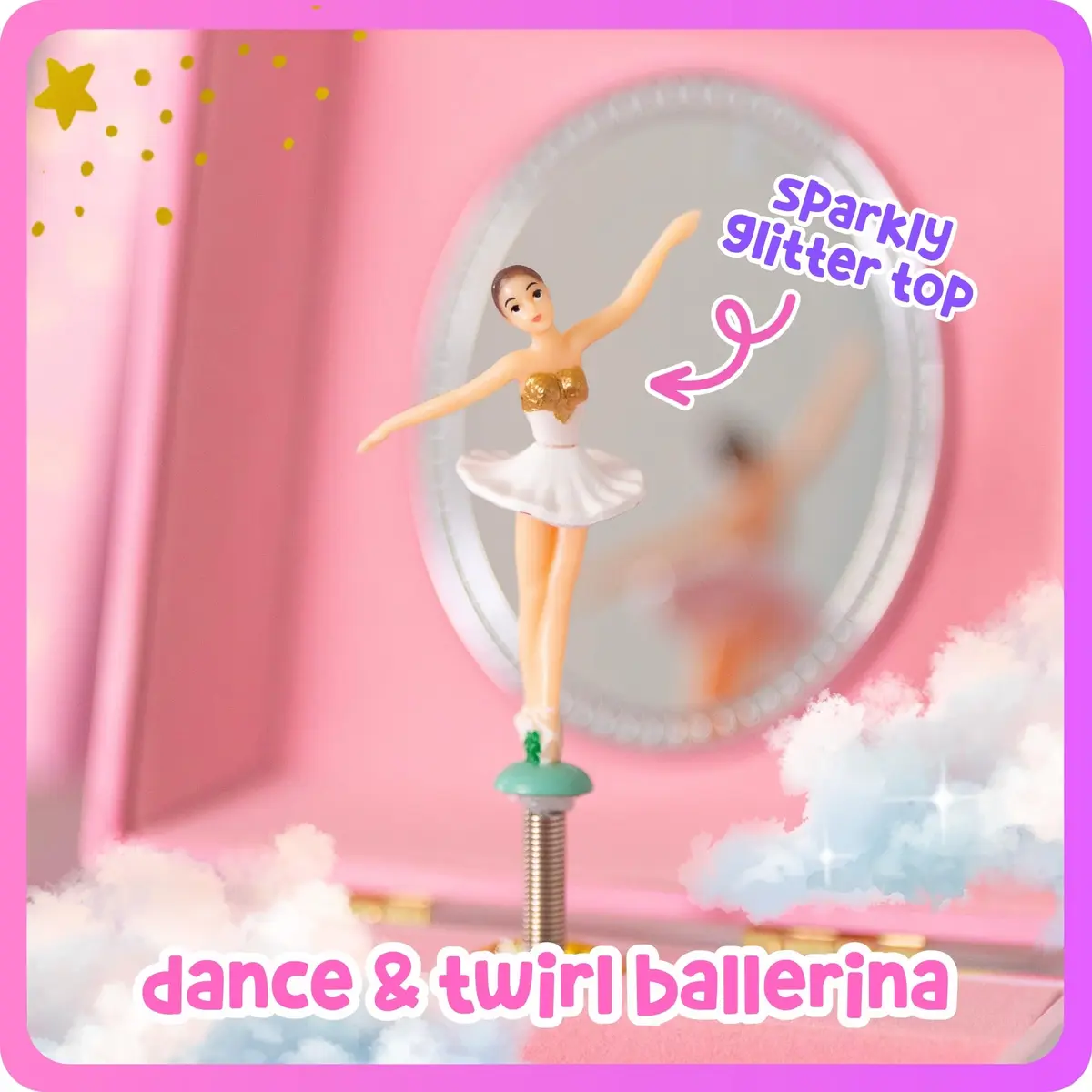 Giggle & Honey Musical Ballerina Jewelry Box for Girls, 16.9cm x 13.5cm x 15.2cm (6.75 x 5.25 x 6 in) | Twirling Ballerina Music Box for Kids Ages 3-10 - view 5