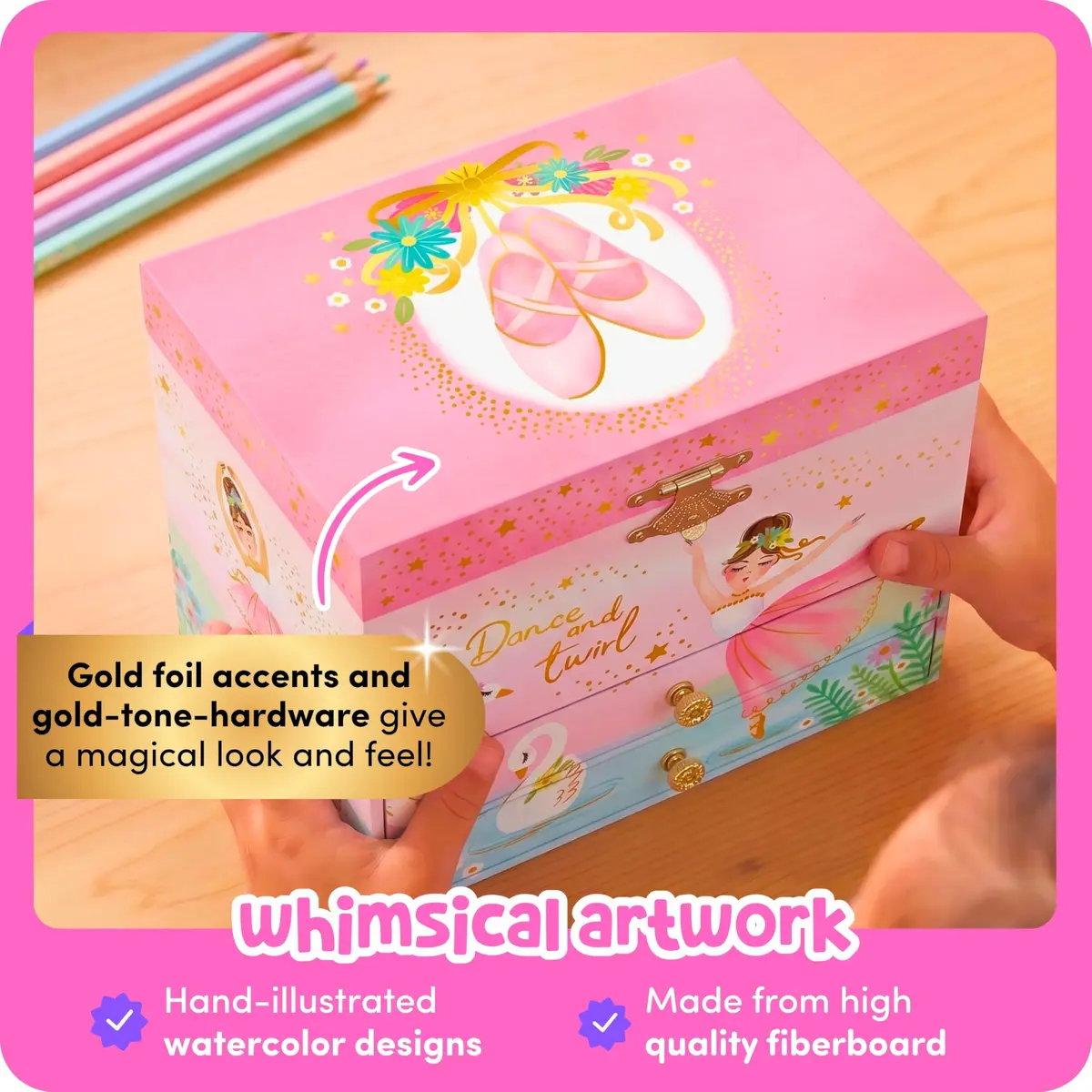 Giggle & Honey Musical Ballerina Jewelry Box for Girls, 16.9cm x 13.5cm x 15.2cm (6.75 x 5.25 x 6 in) | Twirling Ballerina Music Box for Kids Ages 3-10 - view 8