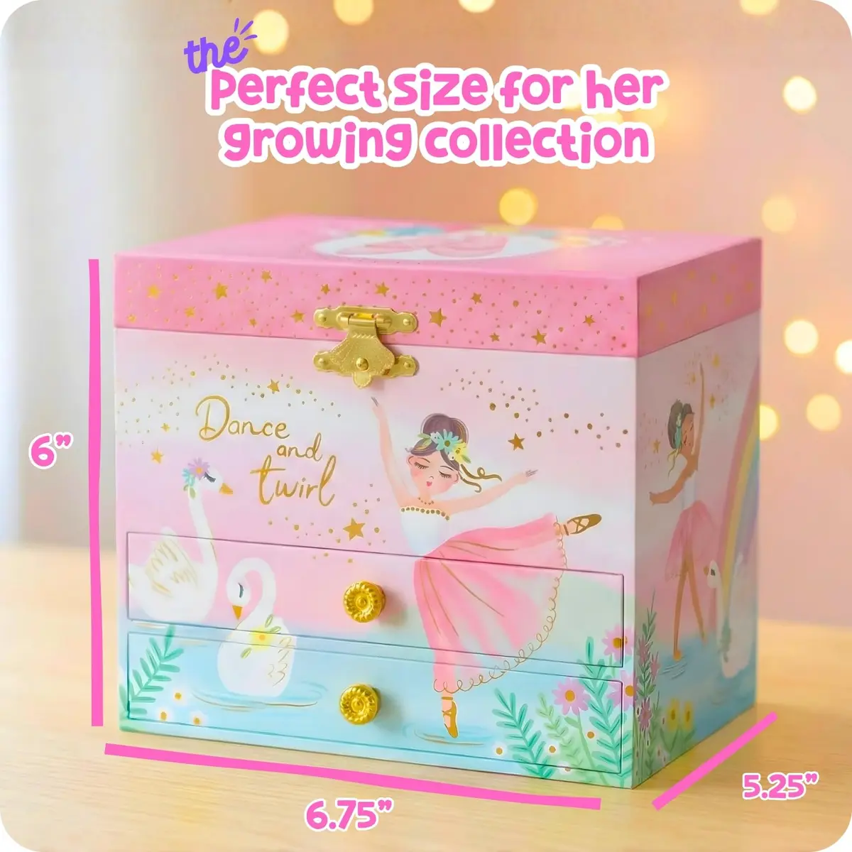 Giggle & Honey Musical Ballerina Jewelry Box for Girls, 16.9cm x 13.5cm x 15.2cm (6.75 x 5.25 x 6 in) | Twirling Ballerina Music Box for Kids Ages 3-10 - view 3
