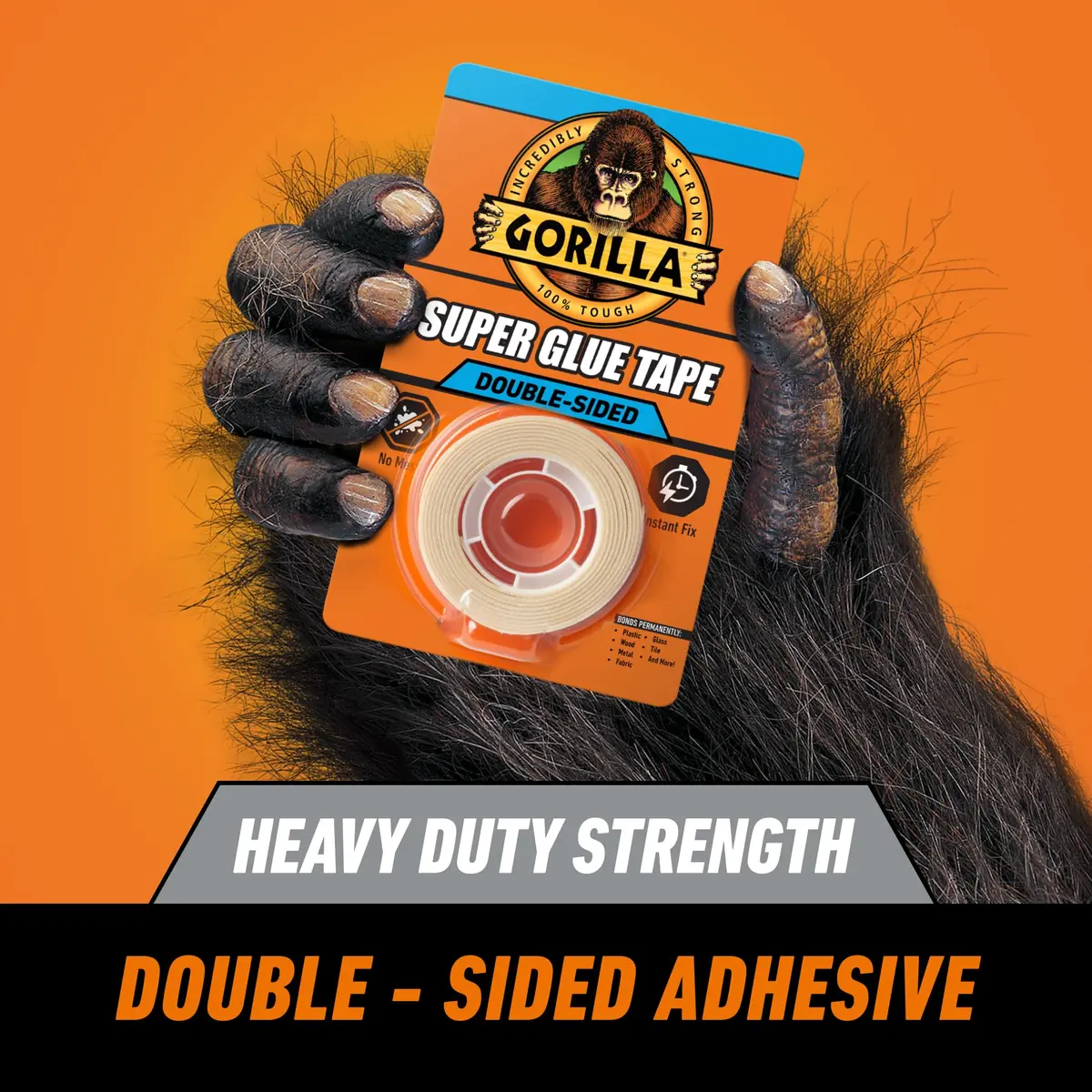 GORILLA Super Glue Tape High Tack Double Sided Clear 5/8in x 20ft | Permanent Adhesive for Wood, Metal, Fabric, Glass, Tile, Plastic - view 4