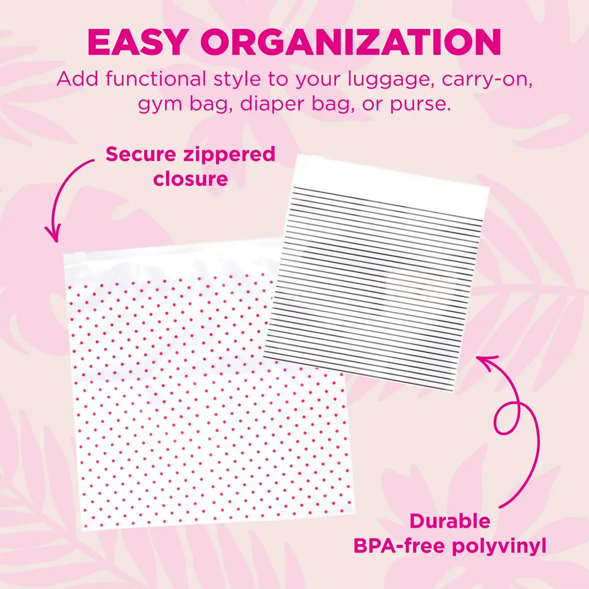 MIAMICA Dots & Stripes Cosmetic Case 12 Pack | Stylish Travel Organizer with Zipper Closure - view 3