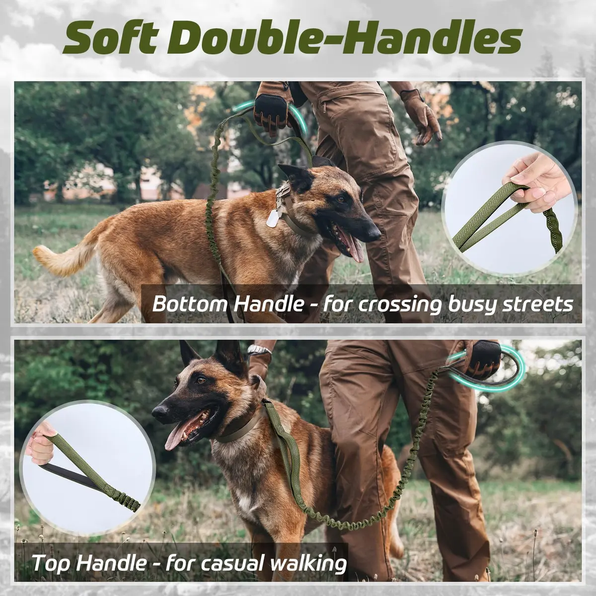 rabbitgoo Tactical Dog Leash, Heavy Duty Training Bungee Lead | 5.2ft, Reflective, Shock-Absorbing - view 2