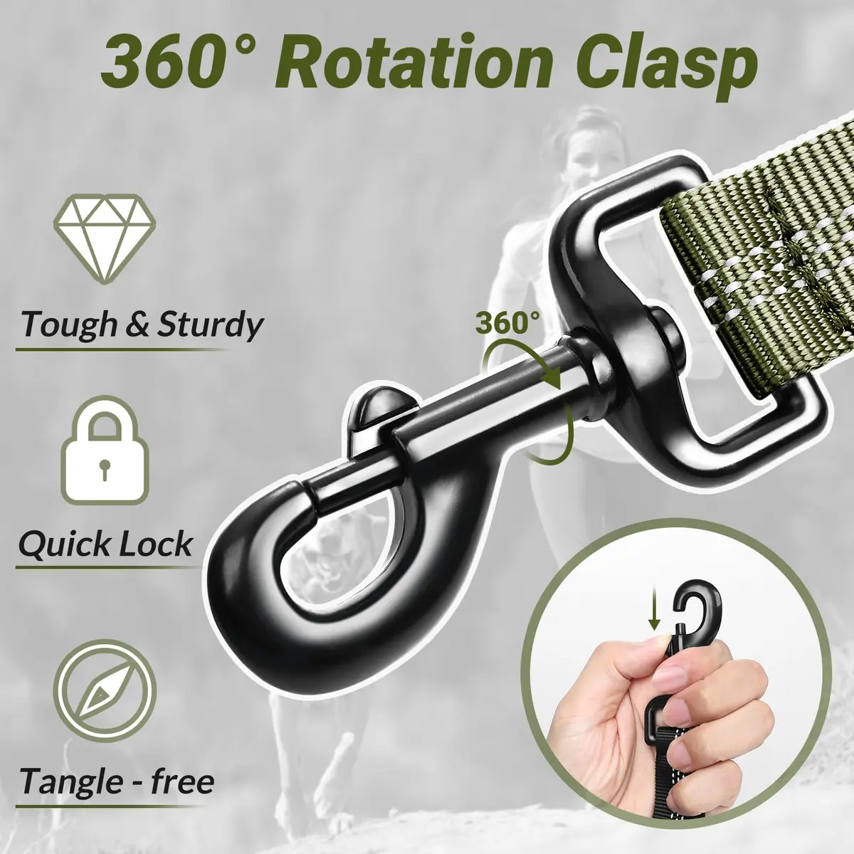 rabbitgoo Tactical Dog Leash, Heavy Duty Training Bungee Lead | 5.2ft, Reflective, Shock-Absorbing - view 3