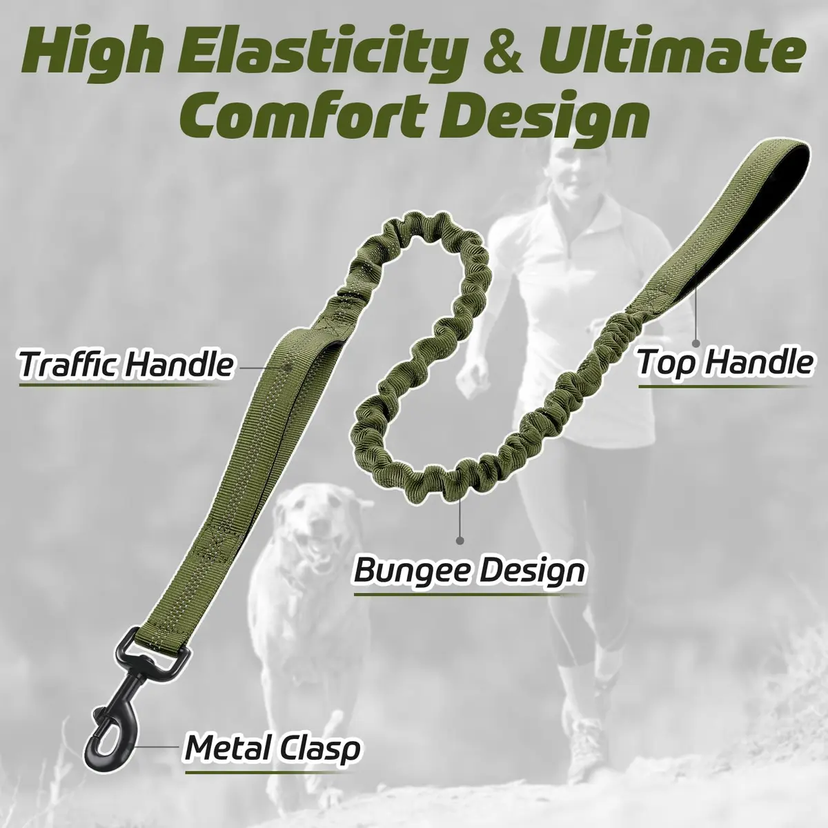 rabbitgoo Tactical Dog Leash, Heavy Duty Training Bungee Lead | 5.2ft, Reflective, Shock-Absorbing - view 4