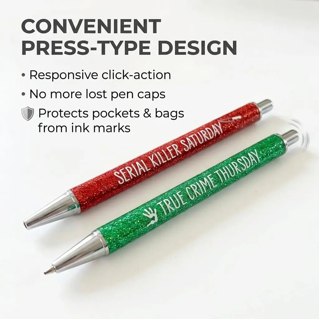 Jxueych Halloween Weekday Glitter Metal Pens 7 Pack | Gothic & True Crime Themed Writing Instruments - view 5