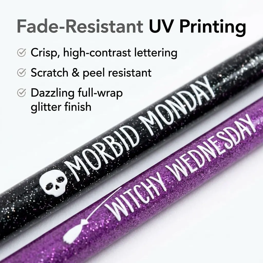 Jxueych Halloween Weekday Glitter Metal Pens 7 Pack | Gothic & True Crime Themed Writing Instruments - view 3