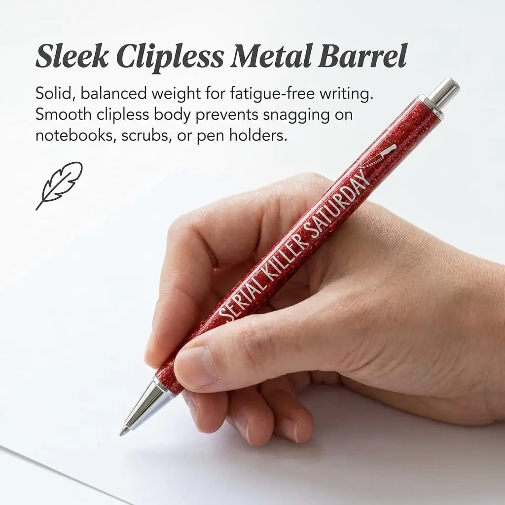 Jxueych Halloween Weekday Glitter Metal Pens 7 Pack | Gothic & True Crime Themed Writing Instruments - view 4