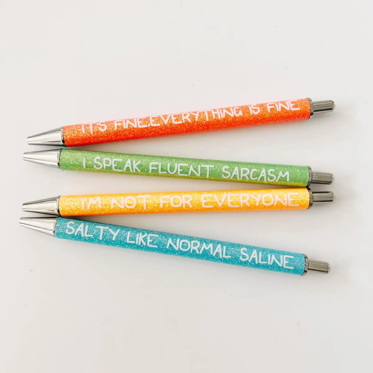 Jxueych 4Pcs Glitter Ballpoint Pens with Funny Sayings | Vibrant Office Supplies for Colleagues (14 CM/5.5 inches) - main product image