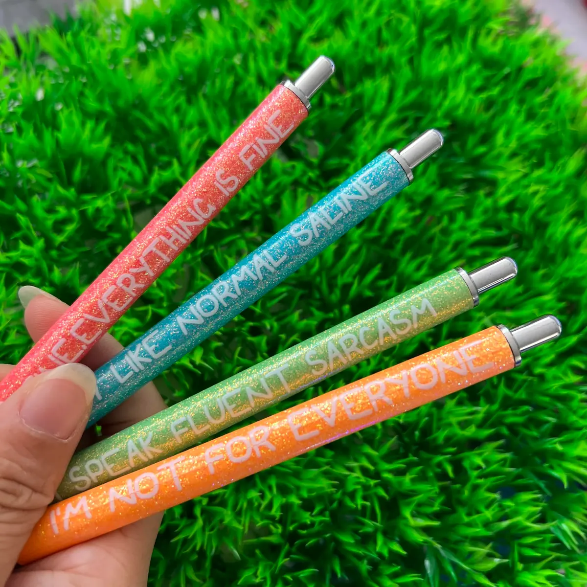 Jxueych 4Pcs Glitter Ballpoint Pens with Funny Sayings | Vibrant Office Supplies for Colleagues (14 CM/5.5 inches) - view 2