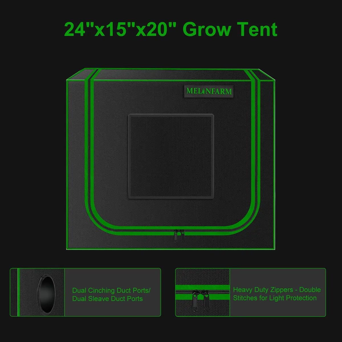 MELONFARM Hydroponic Grow Tent 24"x16"x24" | Reflective 600D Diamond Mylar Indoor Garden - view 3