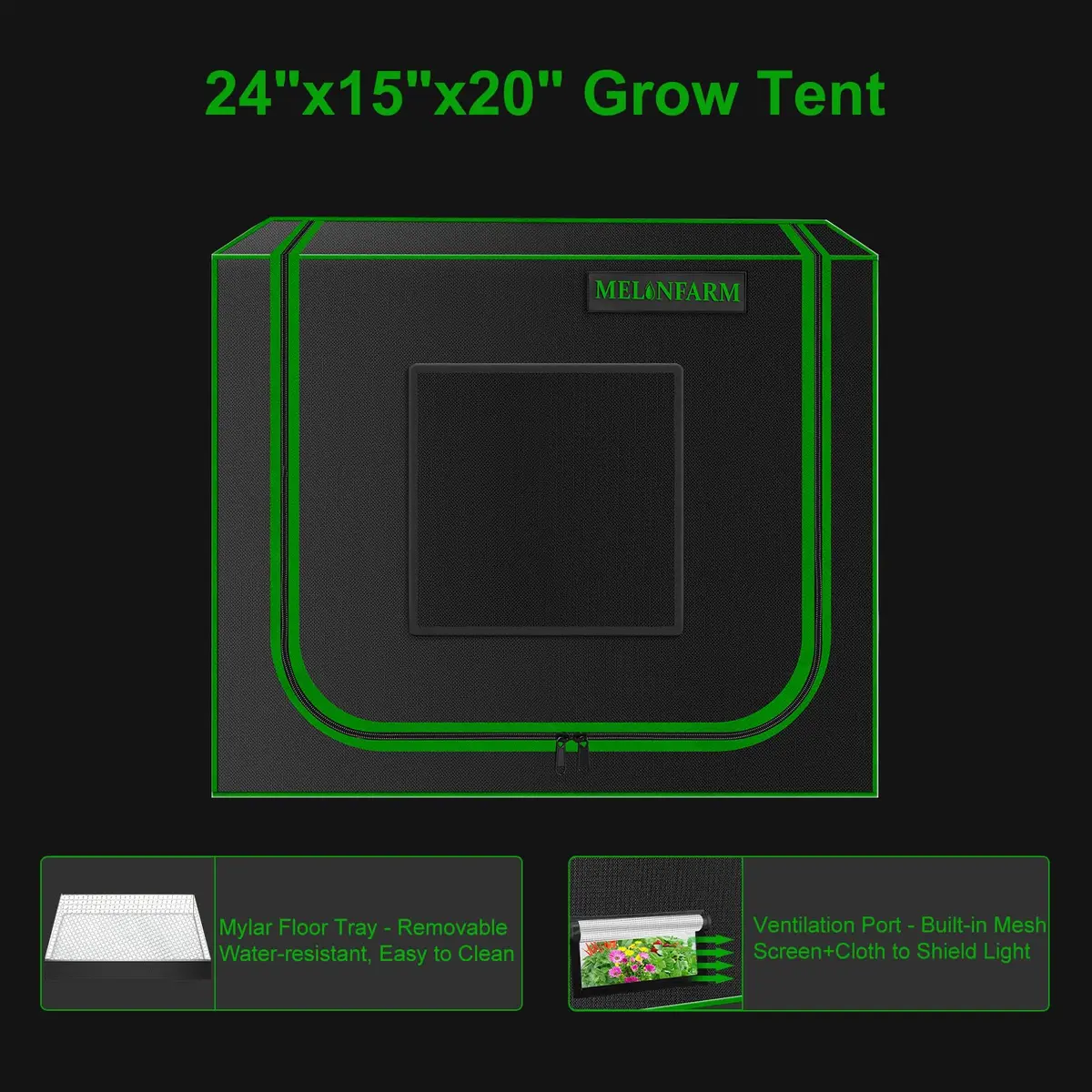 MELONFARM Hydroponic Grow Tent 24"x16"x24" | Reflective 600D Diamond Mylar Indoor Garden - view 4