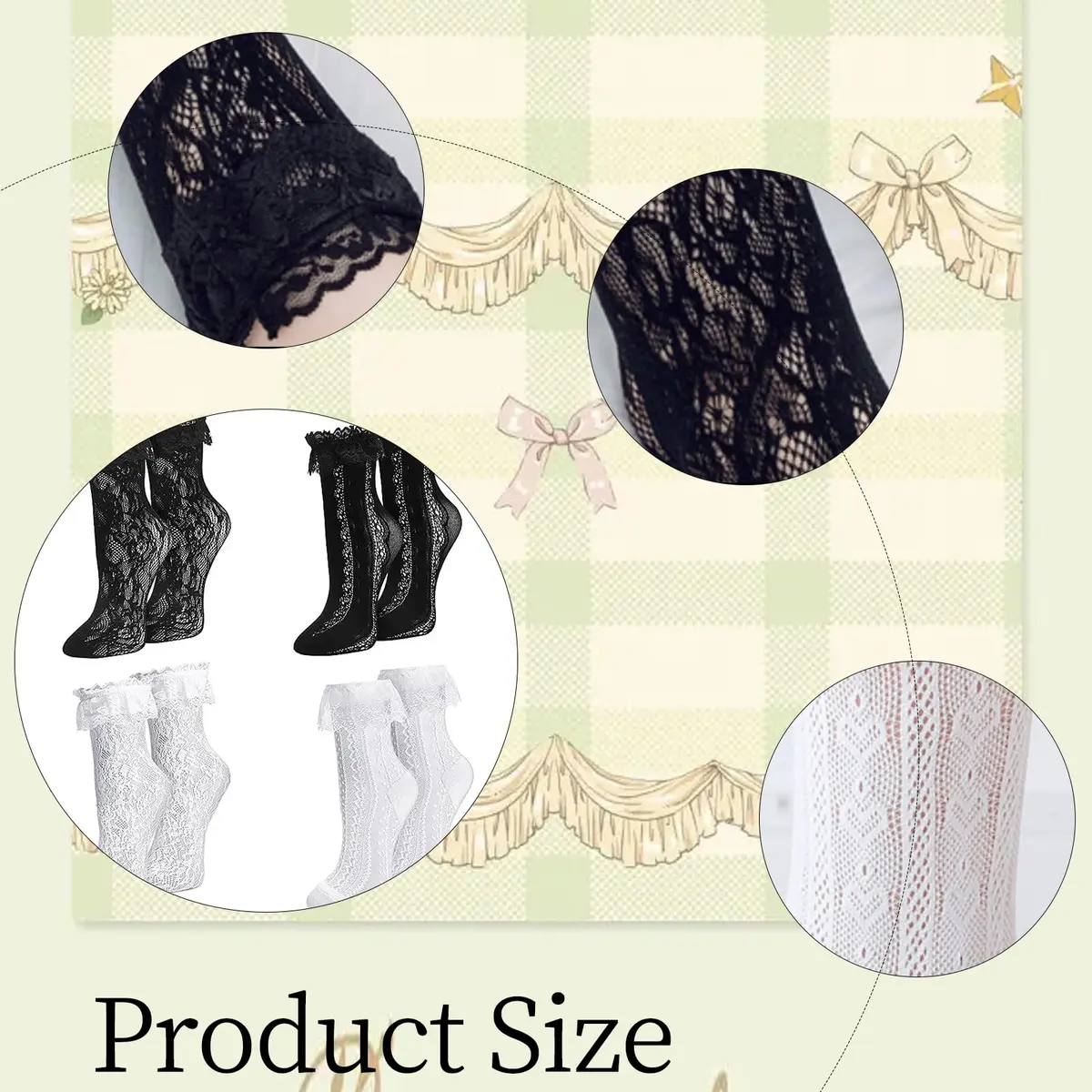 MKYSZLT Womens White Lace Socks Black Ruffled Frilly Dress Socks 5.5 oz | Cute Mesh Lace Trim Ankle High - view 6