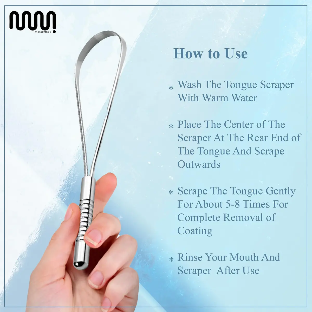 MasterMedi Stainless Steel Tongue Scraper Pack of 2 | Removes Bad Breath & Coating - view 5