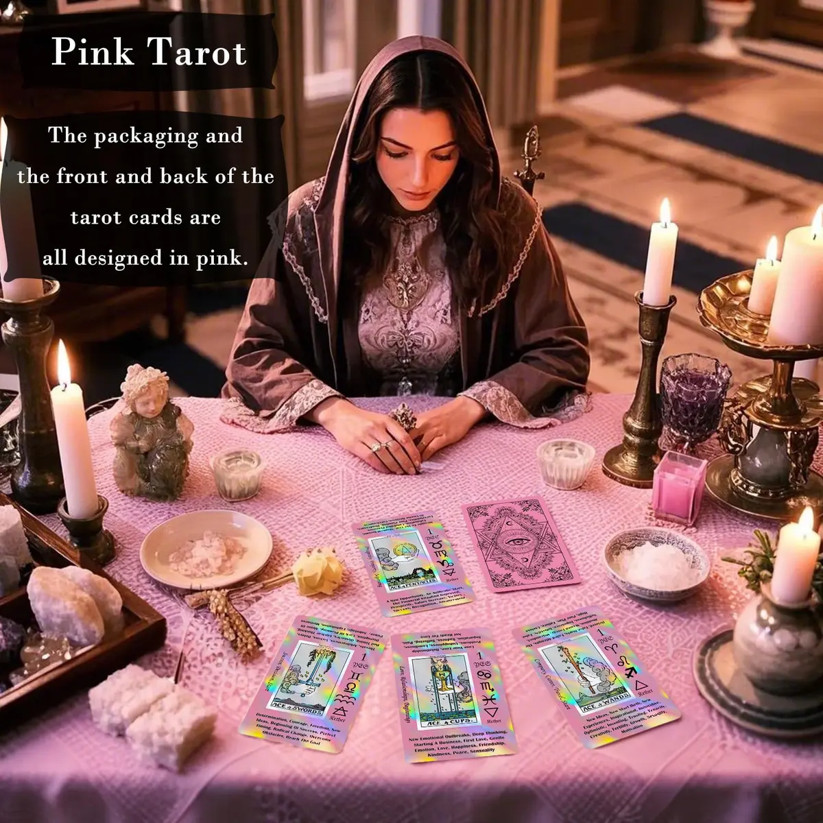 Smoostart Holographic Pink Tarot Cards for Beginners with Meanings on Them | Detailed Guide & Elegant Design - view 2
