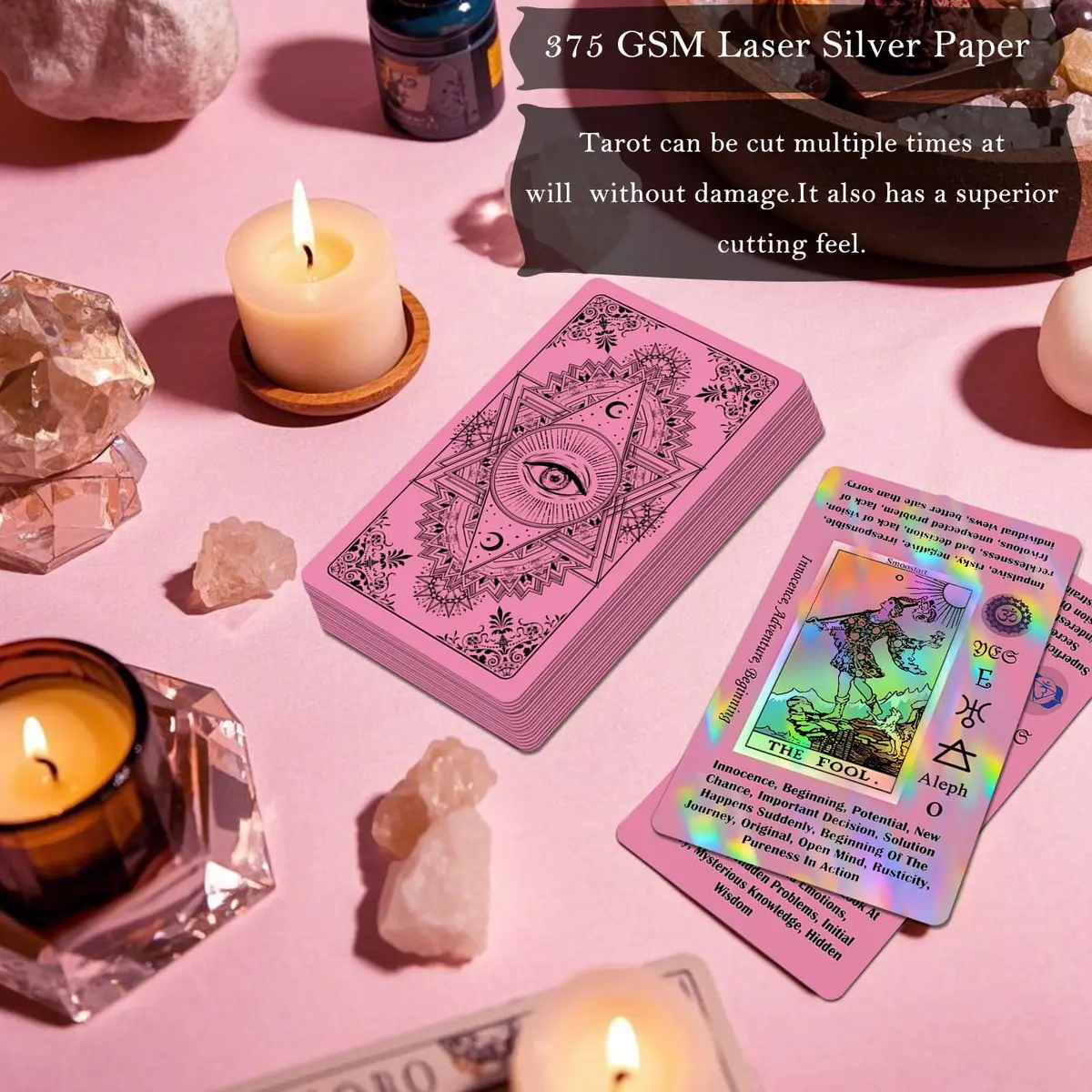 Smoostart Holographic Pink Tarot Cards for Beginners with Meanings on Them | Detailed Guide & Elegant Design - view 3
