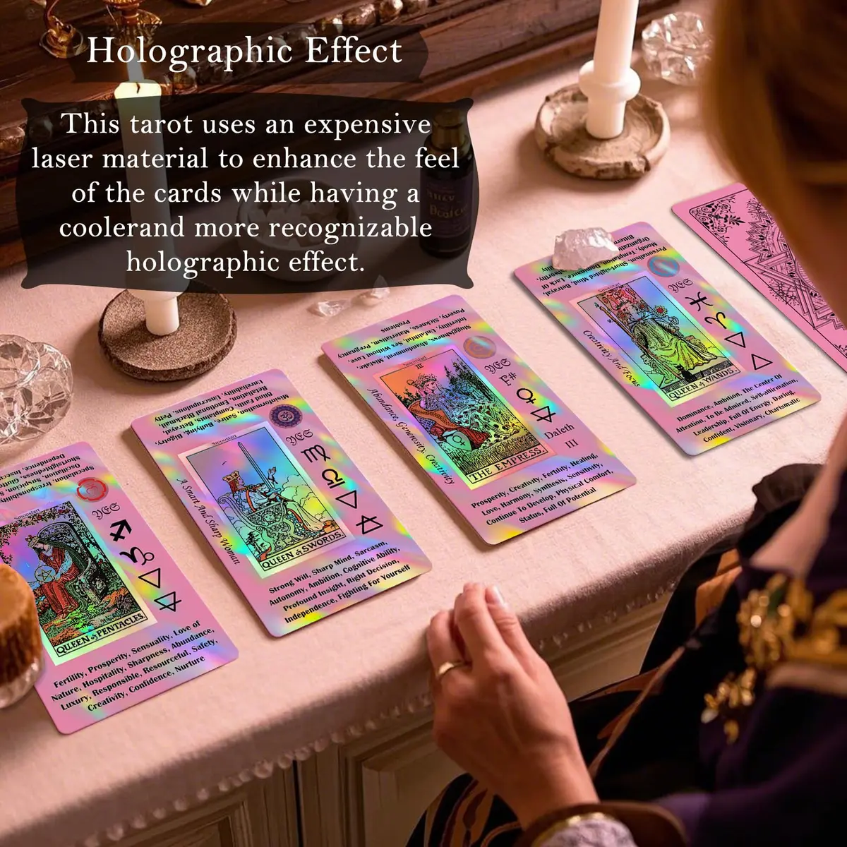 Smoostart Holographic Pink Tarot Cards for Beginners with Meanings on Them | Detailed Guide & Elegant Design - view 4