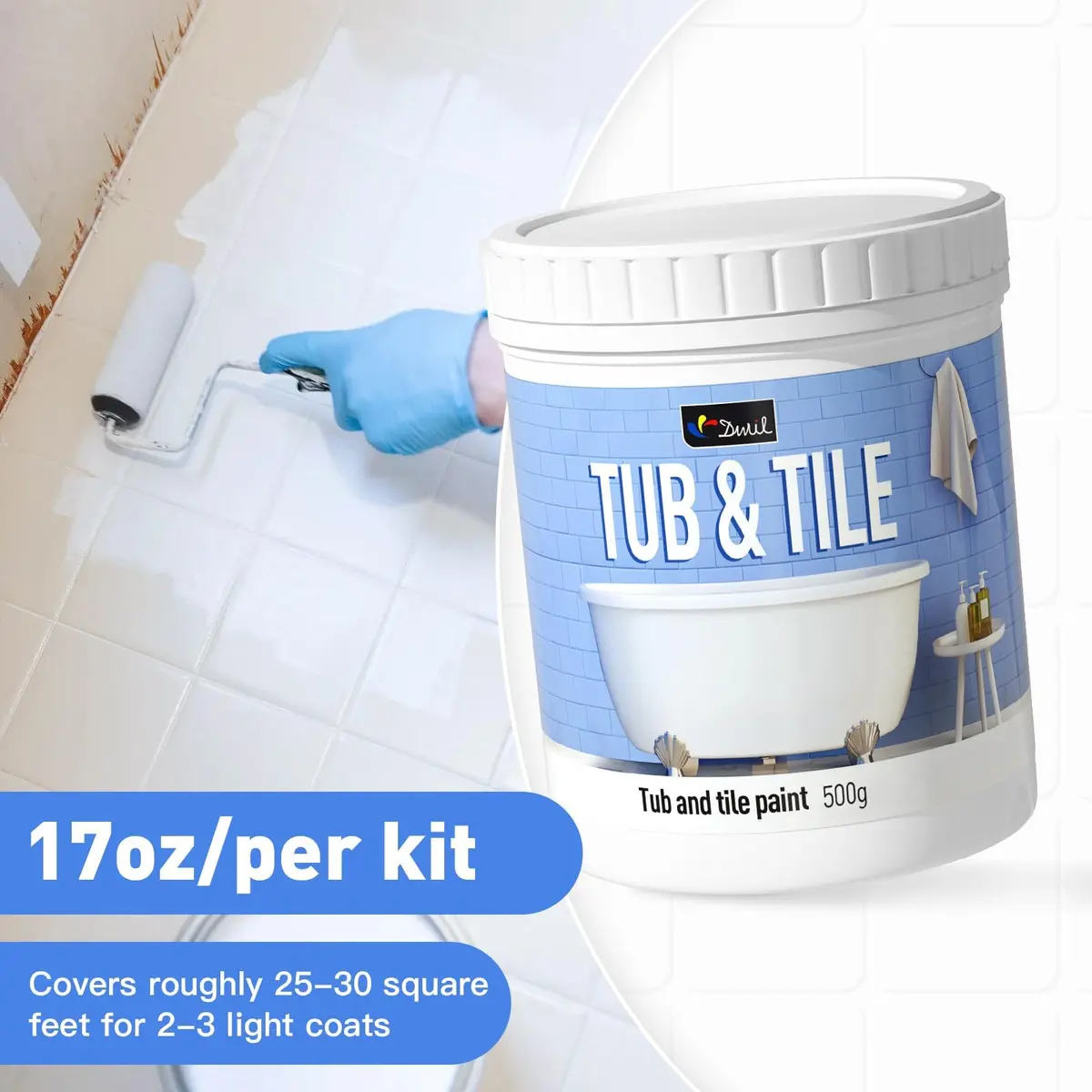 DWIL Tub and Tile Paint 16.5 oz (490 ml) Semi-Gloss White | Refinish Bathtubs, Sinks, Countertops & Tiles - view 7