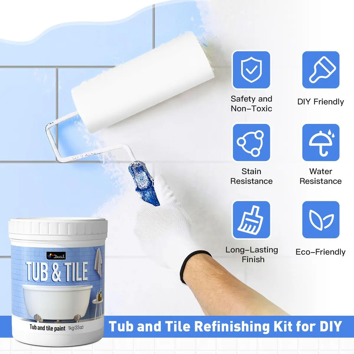 DWIL Tub and Tile Paint 16.5 oz (490 ml) Semi-Gloss White | Refinish Bathtubs, Sinks, Countertops & Tiles - view 9
