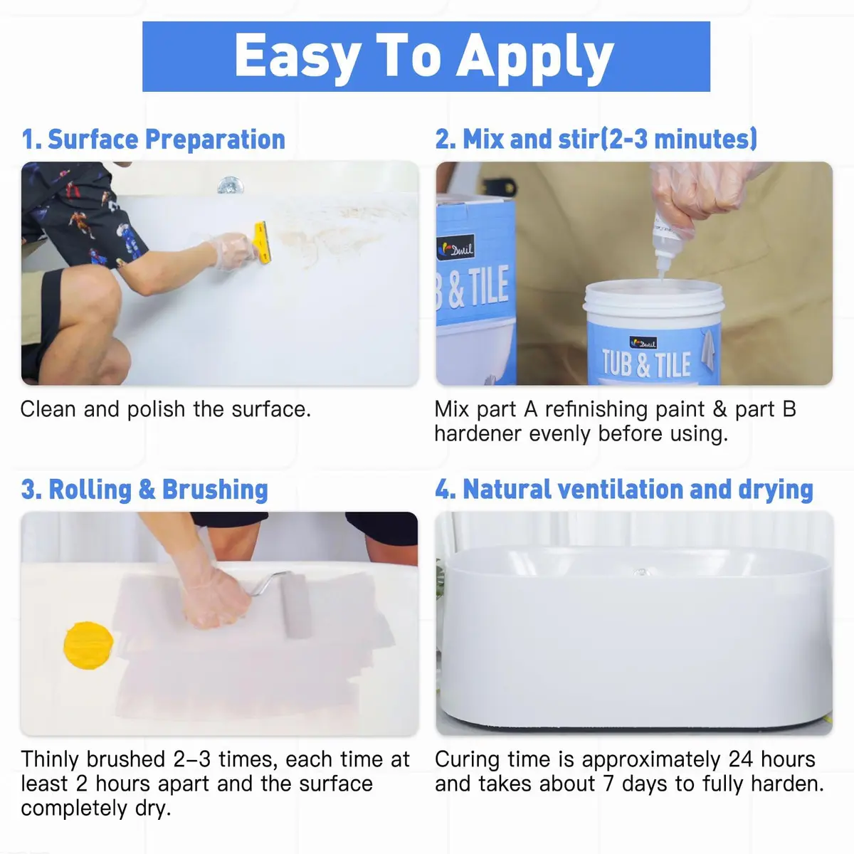 DWIL Tub and Tile Paint 16.5 oz (490 ml) Semi-Gloss White | Refinish Bathtubs, Sinks, Countertops & Tiles - view 4