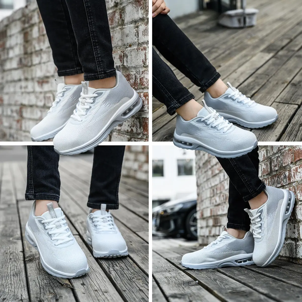 LANSNBO Steel Toe Shoes for Women Comfortable Work Sneakers Grey 10.5 | Impact & Puncture Safety - view 2