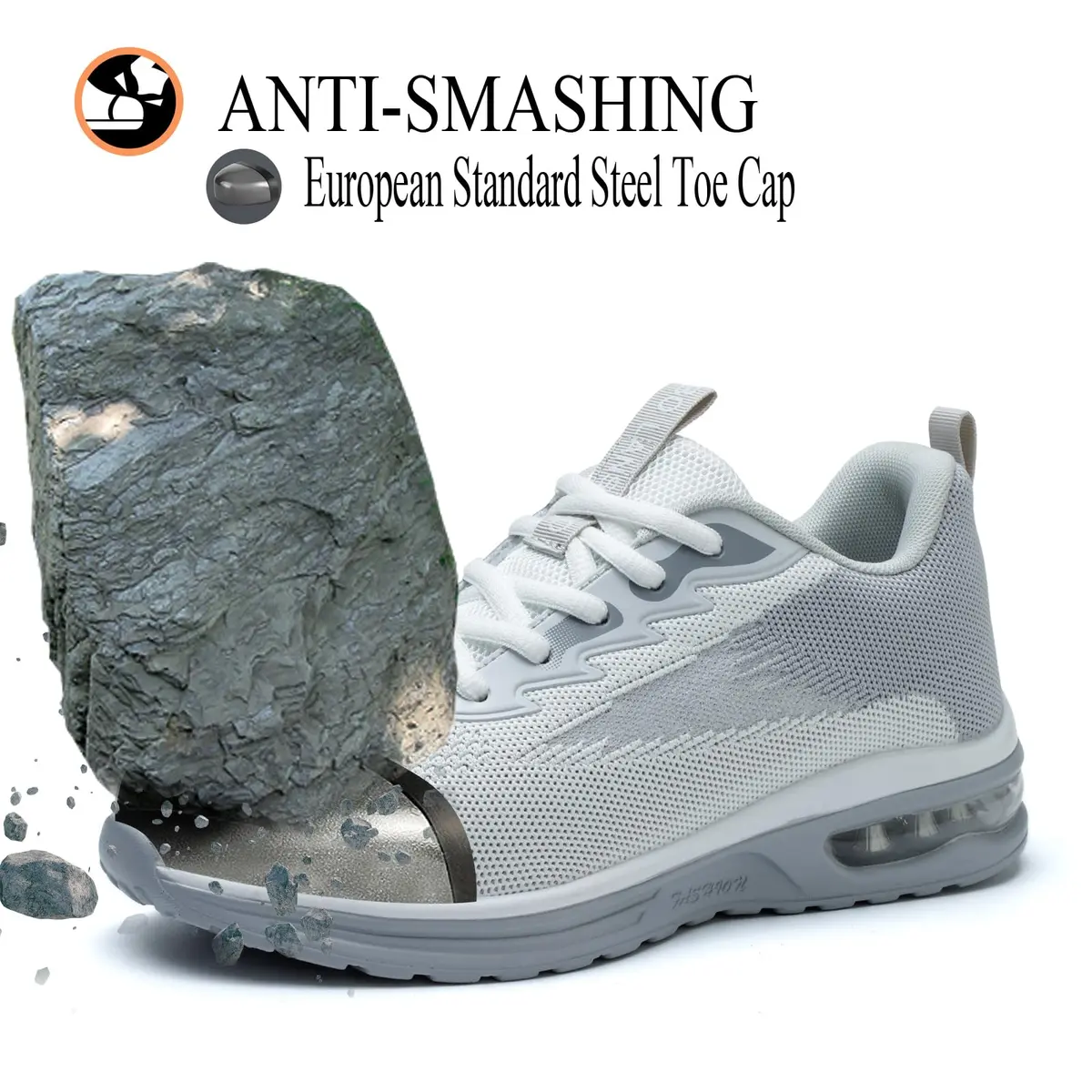 LANSNBO Steel Toe Shoes for Women Comfortable Work Sneakers Grey 10.5 | Impact & Puncture Safety - view 3