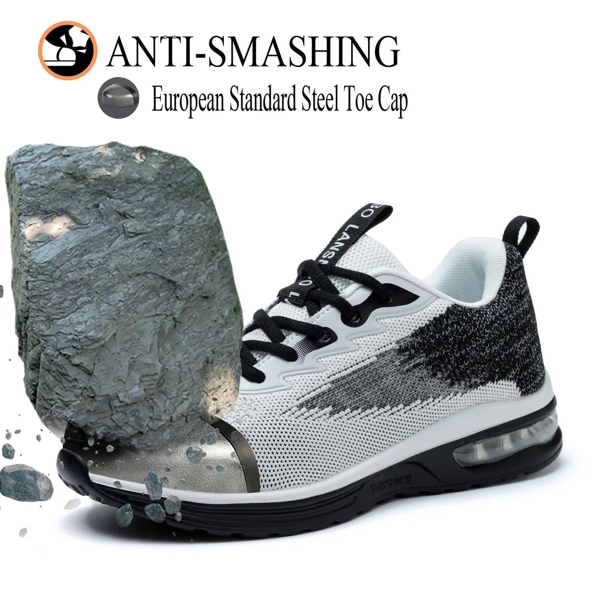 LANSNBO Steel Toe Shoes for Women Comfortable Work Sneakers Black 7.5 | Impact & Puncture Protection - view 3