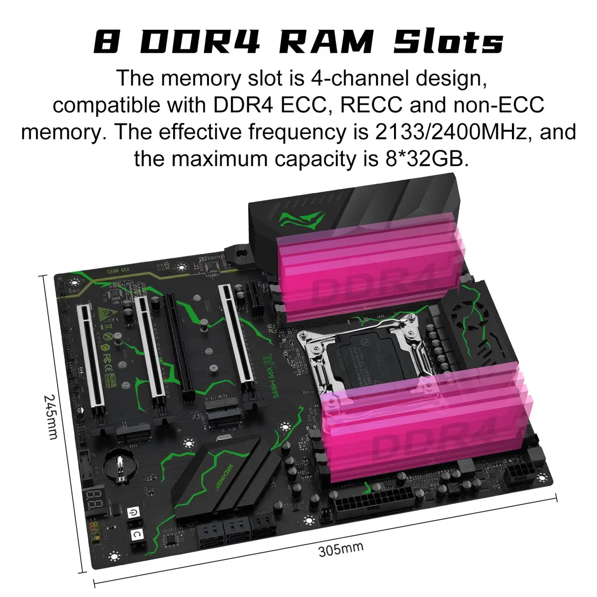 MACHINIST X99 MR9S ATX Motherboard LGA 2011-3 DDR4 ECC 256GB RAM | Supports Intel Xeon E5 V3/V4 & Core i7 5th/6th Gen - view 3