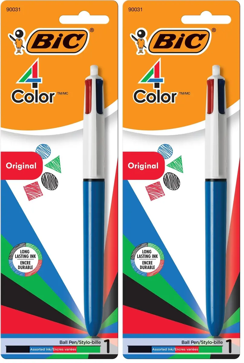 BIC 4-Color Original Retractable Ball Pens, Medium Point (1.0mm), 2-Pack | Smooth Ink Flow - main product image