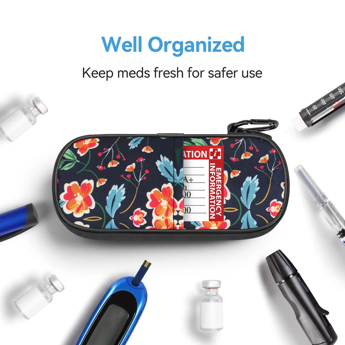 Gelozid Insulin Cooler Travel Case Red Flower | Compact, Insulated Diabetic Organizer (70-120c) - view 3