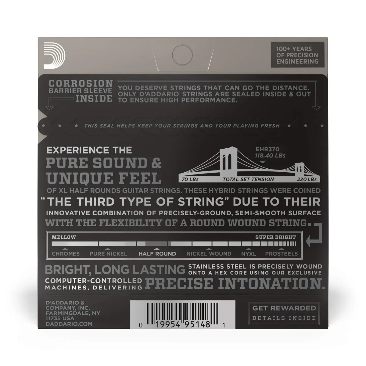 D'Addario XL Half Rounds Electric Guitar Strings EHR370 Medium 11-49 (Pack of 2) | Smooth Feel, Reduced Finger Noise - view 3