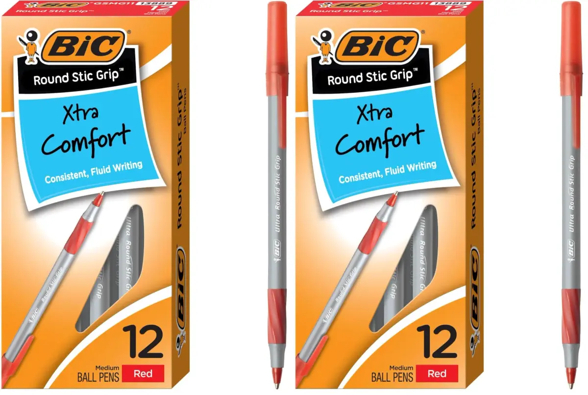 BIC Round Stic Grip Xtra Comfort Red Ballpoint Pens, Medium Point (1.2mm), 24 Pens | Smooth Ink Flow for Students & Office - main product image